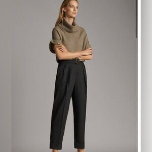 Massimo Dutti high waisted straight Leg 100% wool trousers Dark Grey Size 4